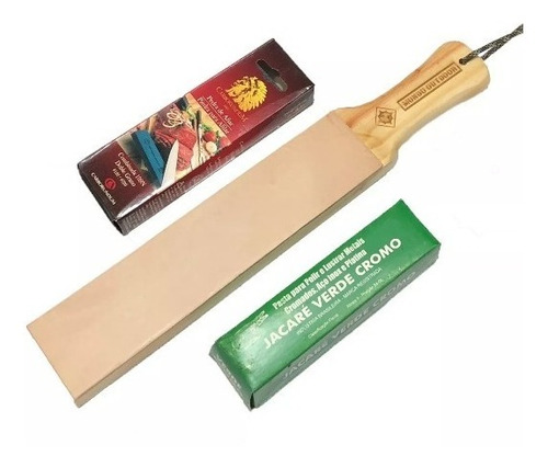 Strop De Couro Premium + Pasta 400g + Pedra Carborundum