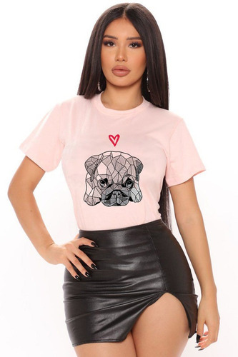 Polera Dama Estampada 100%algodon Perrito Pug Exclusivo 547