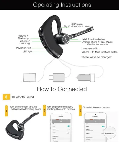 Auriculares Inalámbricos V8s Bluetooth Business Headset
