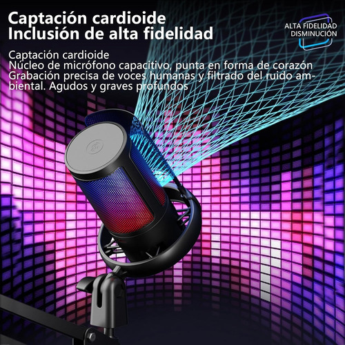 Micrófonos Podcast Rgb Condensador Cardioide Para Pc Y Usb-c