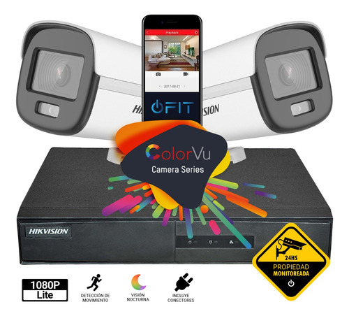 Imagen 1 de 10 de Kit Seguridad 2 Camaras Colorvu + Dvr Hikvision Hd