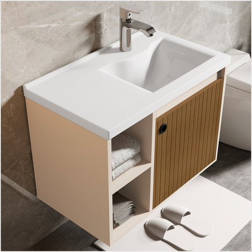Conjunto Gabinete Espelheira Cuba Adones - Cores Perola/ripado Branco Três Furos