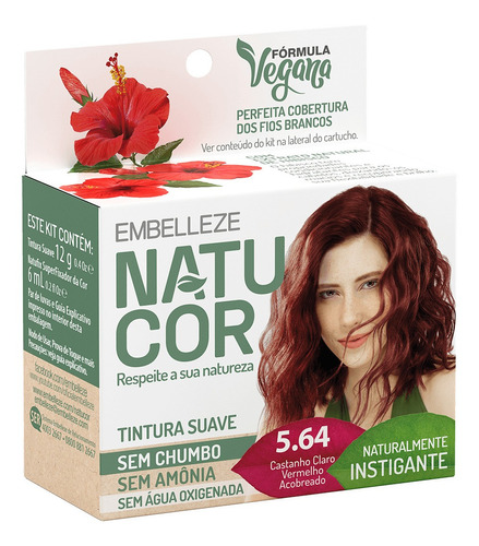Kit Tintura Natucor  Tinta de cabelo tom 5.64 castanho claro vermelho acobreado x 12g