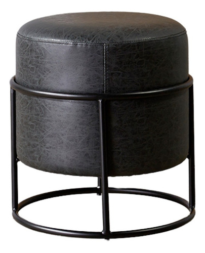 Puff Redondo Ecocuero Decorativo Moderno - Parker Negro