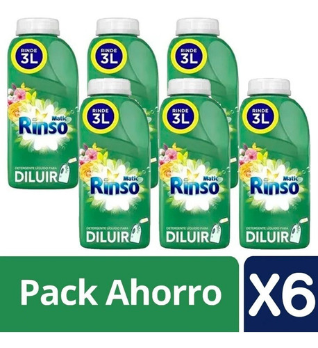 Pack X6 Rinso Detergente Líquido Diluir 500ml Rinde 3lt