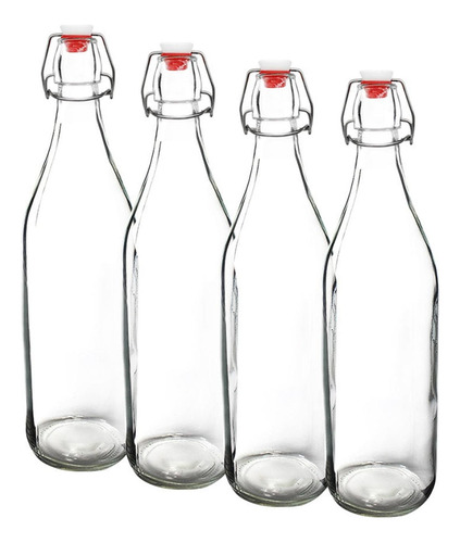 6 Botellas De Vidrio + Tapones Mecánicos 1000ml