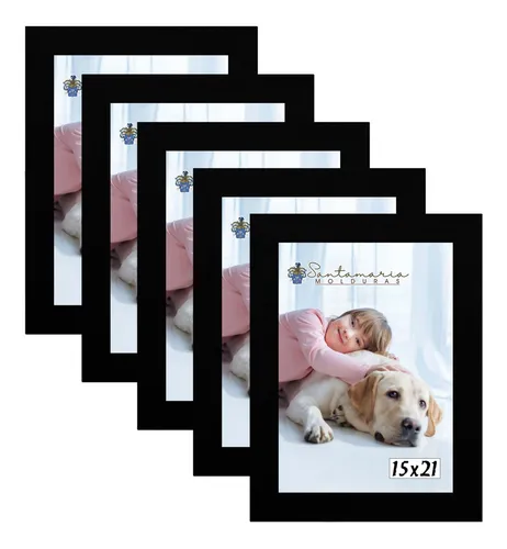 comprar Kit 5 Porta Retrato 15x21 A5 Atacado Foto Moldura Preto Liso