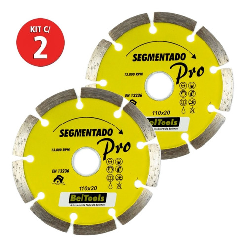 Kit 2 Disco Diamantado Segmentado 110 X 20mm Beltools