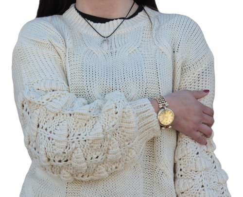 Hermoso Sweater Manga Globo Con Detalle De Trenzas 