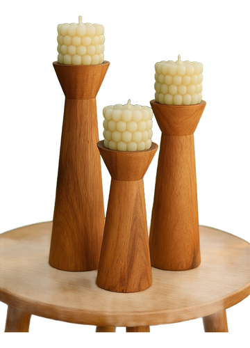 Candelabro Trio Velador De Madera Eucalipto Marrón