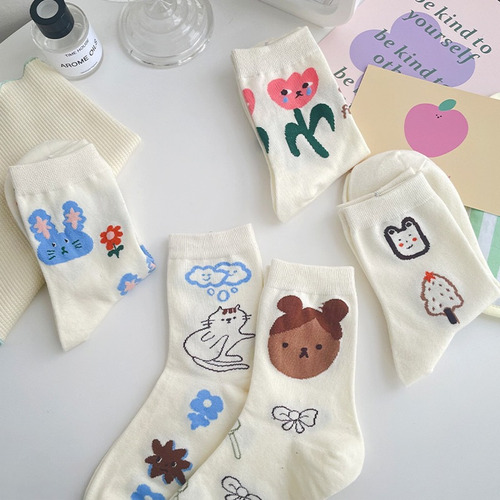 6 Pares De Calcetines De Algodón Con Estampado Floral Y Boni
