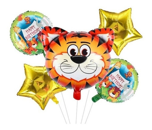 Bouquet De 5 Globos De Animales De La Selva Tigre