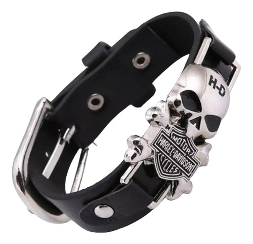 Pulsera Motociclista Con Calavera Y Logo Harley Davidson