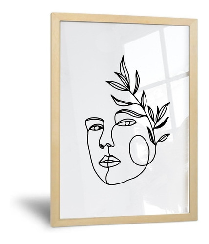 Cuadro Minimalista - Rostro Mujer Hojas - 30x42 Cm