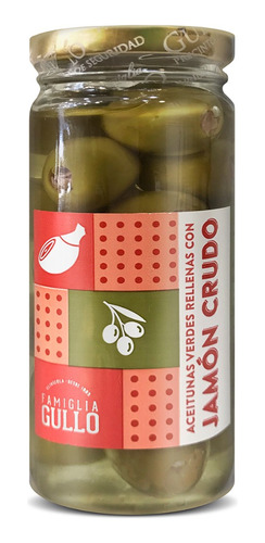 Aceitunas Verde Rellena Con Jamon Crudo Famiglia Gullo 330g