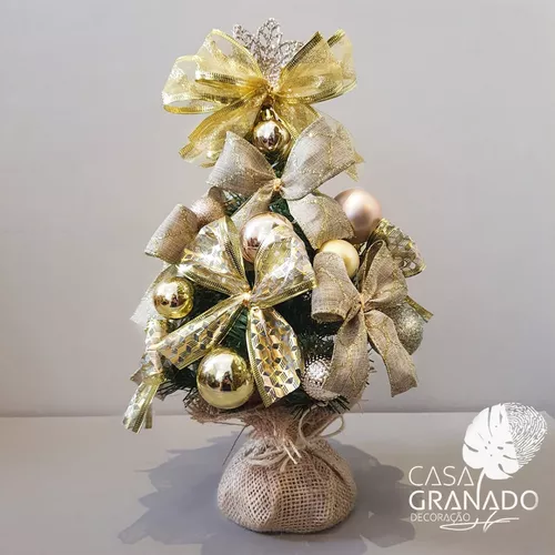 Árvore Natal Decorada Rose Gold E Dourado Pronta P Uso 40cm
