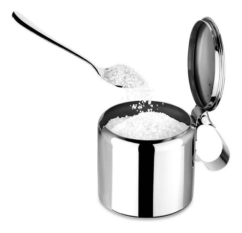 Açucareiro Em Aço Inox 300ml C/ Colher Porta Açúcar Up Home