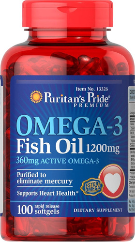 Puritan's Pride Premium Puro Aceite Pescado Omega-3 +1200mg 