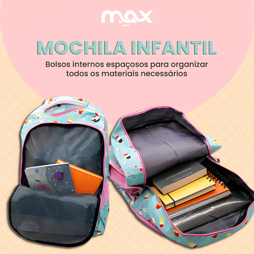 Bolsa Escolar Feminina Juvenil Infantil Mochila Personalizad Cor Rosa-claro Desenho Do Tecido Picolé