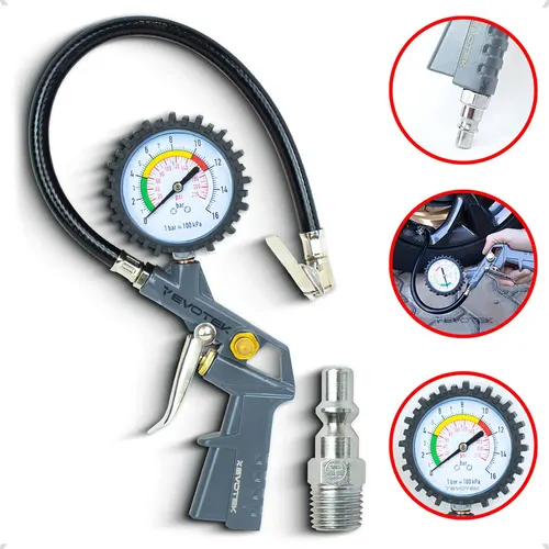 Calibrador e Inflador de Pneus Evotek com Manômetro 220 psi 1/4'' Rosca
