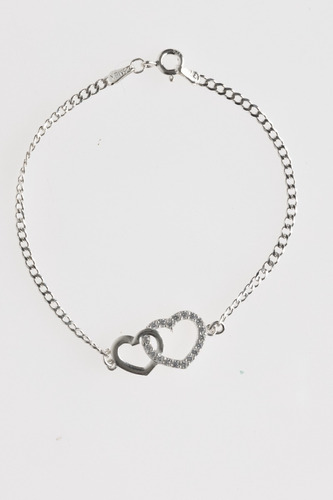 Preciosa Pulsera Plata Fina 925 Dije Corazones Entrelazados