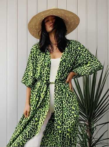 Kimono Camisa Vestido Largo Verde