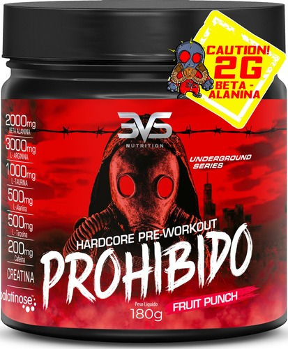 Pré Treino Prohibido 180g - Sabor: Fruit Punch - Fórmula Avançada Com Creatina, Beta Alanina, Taurina, Cafeína, L-tirosina, L-alanina, Arginina E Palatinose