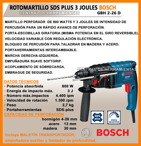 Rotopercutor Gbh 2-26 Dre Rotomartillo Martillo Bosch 800w