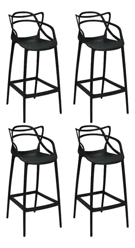 Kit 4 Banquetas Allegra Com Encosto Design Cozinha/bancada Cor Preto