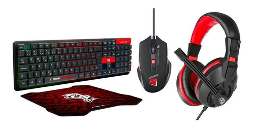 Kit de teclado e mouse gamer ELG Starter CGST41 Português Brasil de cor preto e vermelho