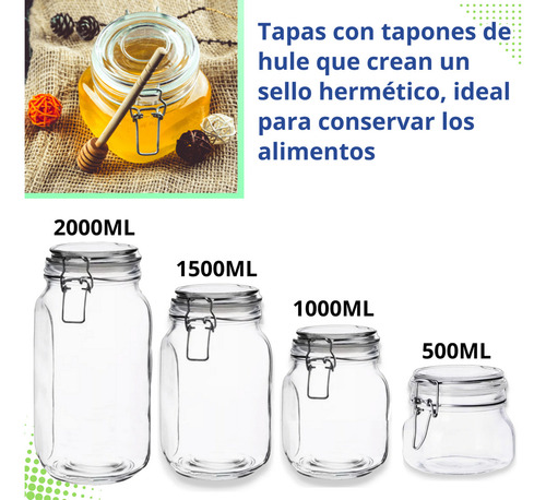 Frasco Recipiente Tapa Clip Tarro Hermetico De Vidrio 2000ml