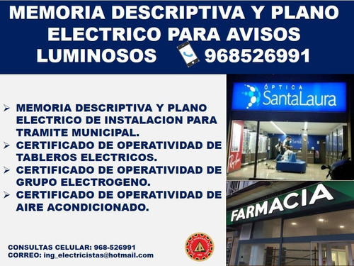 Plano Memoria Descriptiva Carta De Aviso Luminoso,ingeniero