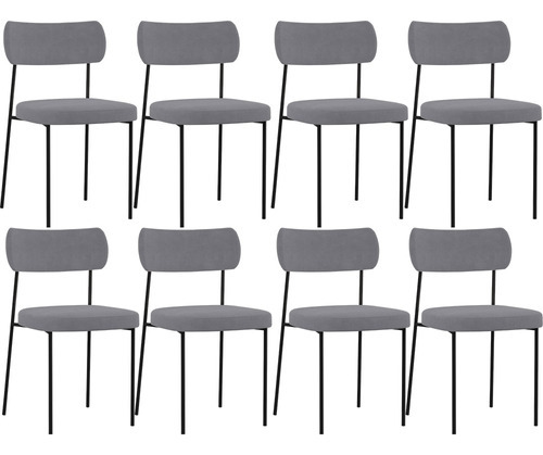 Kit 08 Cadeiras Estofadas Sala De Jantar Melina Suede Cinza Cor da estrutura da cadeira Preto Desenho do tecido Liso