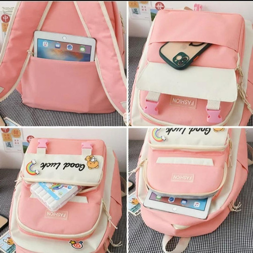 Kit De Mochila Juvenil #510 Incluye 5 Pzs Moda Kawaii