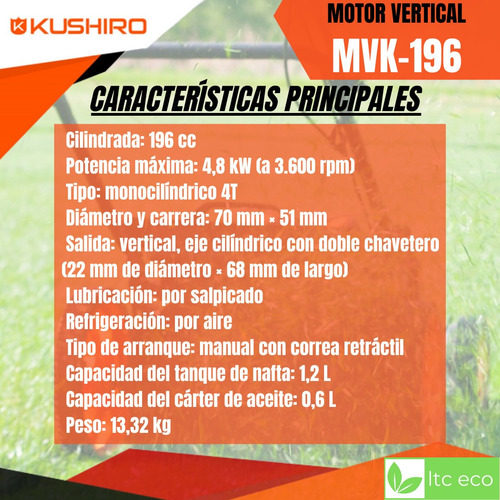 Motor Completo Eje Vertical Cortadora Cesped 196cc 6.5hp