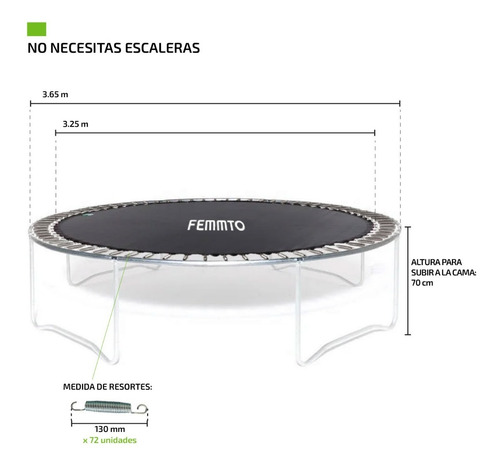 Imagen 3 de 10 de Cama Elastica 3.65 Metros Trampolin Red Protectora Chicos