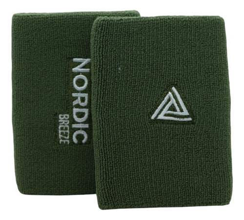 Par Muñequeras Deportivas Nordic Premium Algodon Color Verde Militar Talle 12 cm x 8 cm