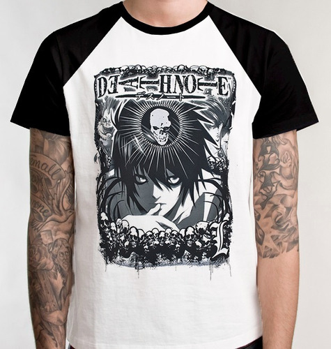 Camiseta Blusa Raglan Camisa Death Note Anime C82 Ele L Kira