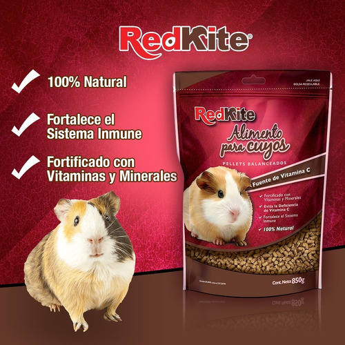 Imagen 3 de 5 de Alimento Comida Para Cuyos 850 Gr Salud Crecimiento Redkite