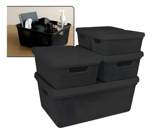 Kit 5 Caixas Organizadoras Cesto Tampa Multiuso 2l 6l 16l