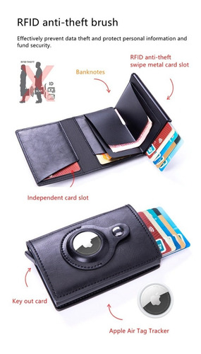 Imagen 6 de 6 de Tarjetero Eco Cuero Mick Para Airtags Localizador Protector