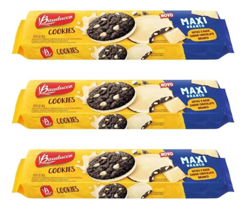 Kit 3 Biscoito Cookies Bauducco Maxi Chocolate Branco 96g