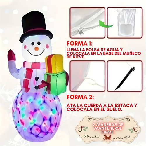 Muñeco Inflable De Nieve Navideños Con Luces Led Decoración Blanco