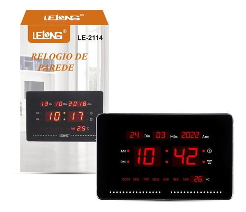 Relógio Digital De Parede Calendario Data Termômetro Alarme