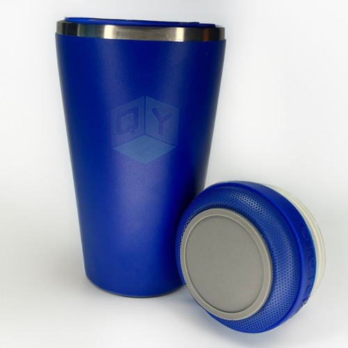 Copo Térmico Com Caixa De Som Bluetooth 420ml Aço Inox Cor Branco Qy - Azul
