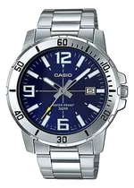 Comprar Reloj Casio Hombre Mtp-vd01d, 50m, Fechador, Color Del Fondo Azul Color De La Correa Plateado Color Del Bisel Plateado