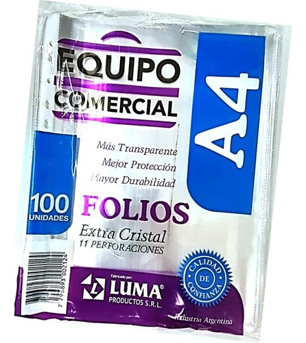 Folios A4 Polipropileno Transparente Paq. X100 Unidades Luma