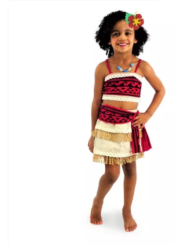 Vestido Fantasia Infantil Moana Luxo E Colar Promoção