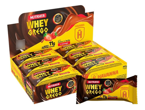 Suplemento em barra Nutrata  Whey Grego Whey Grego Bar Havanna proteína Whey Grego Bar Havanna sabor  dulce de leche e morango em caixa de 480mL 12 un  pacote x 12 u