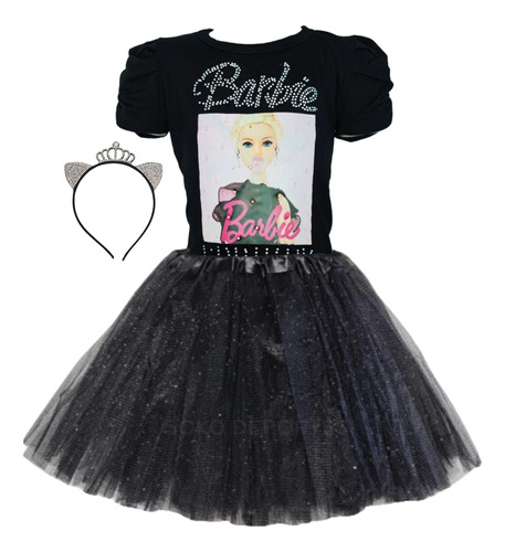  Set Tutu Glitter + Remera Barbie + Vincha